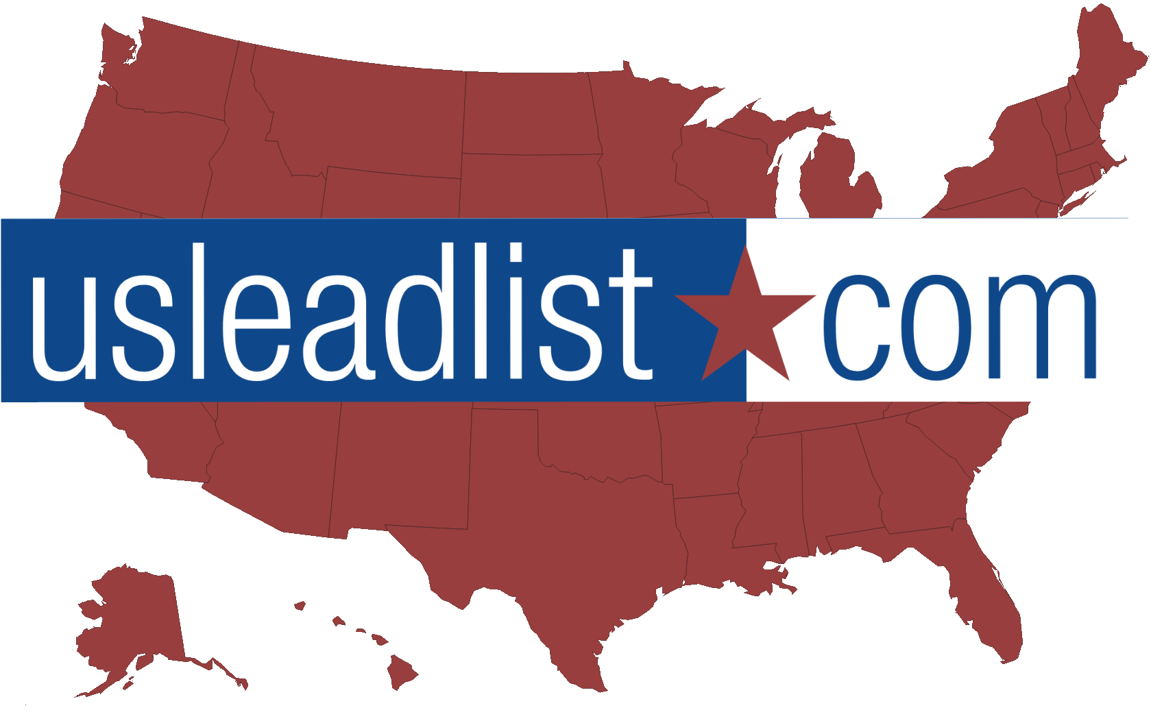 A map of the United States with the USLeadList logo super imposed