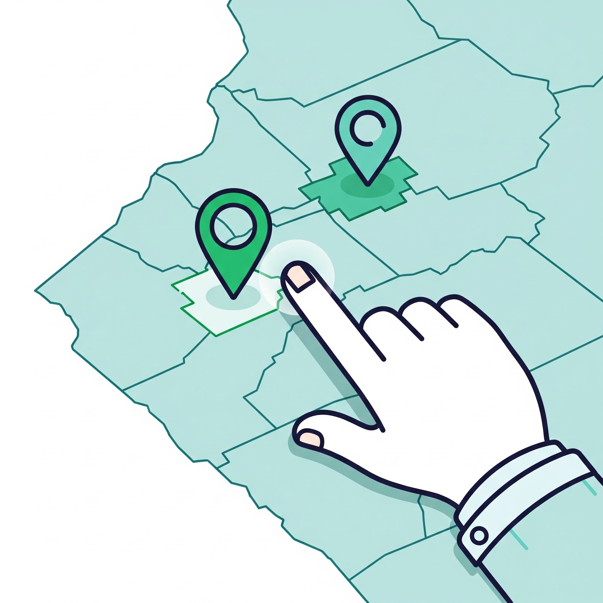 A hand selecting a specific county that they wish to invest in